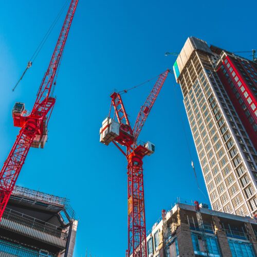 Skyscrapers and construction site in London